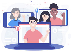 Friendly cartoon people on device screens