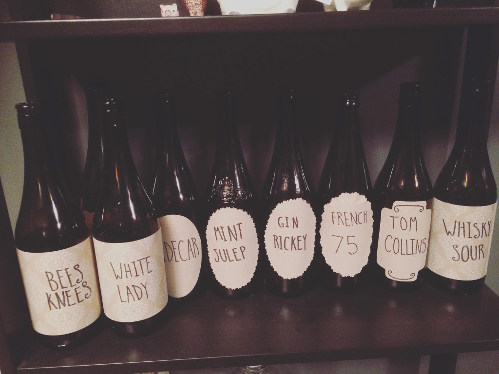 Decorated bottles of "liquor"