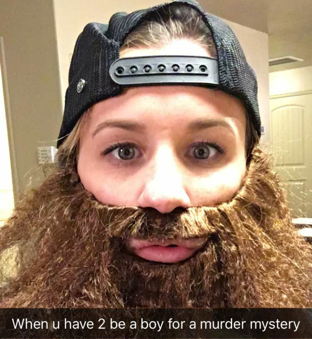 Girl plays a boy character at murder mystery party